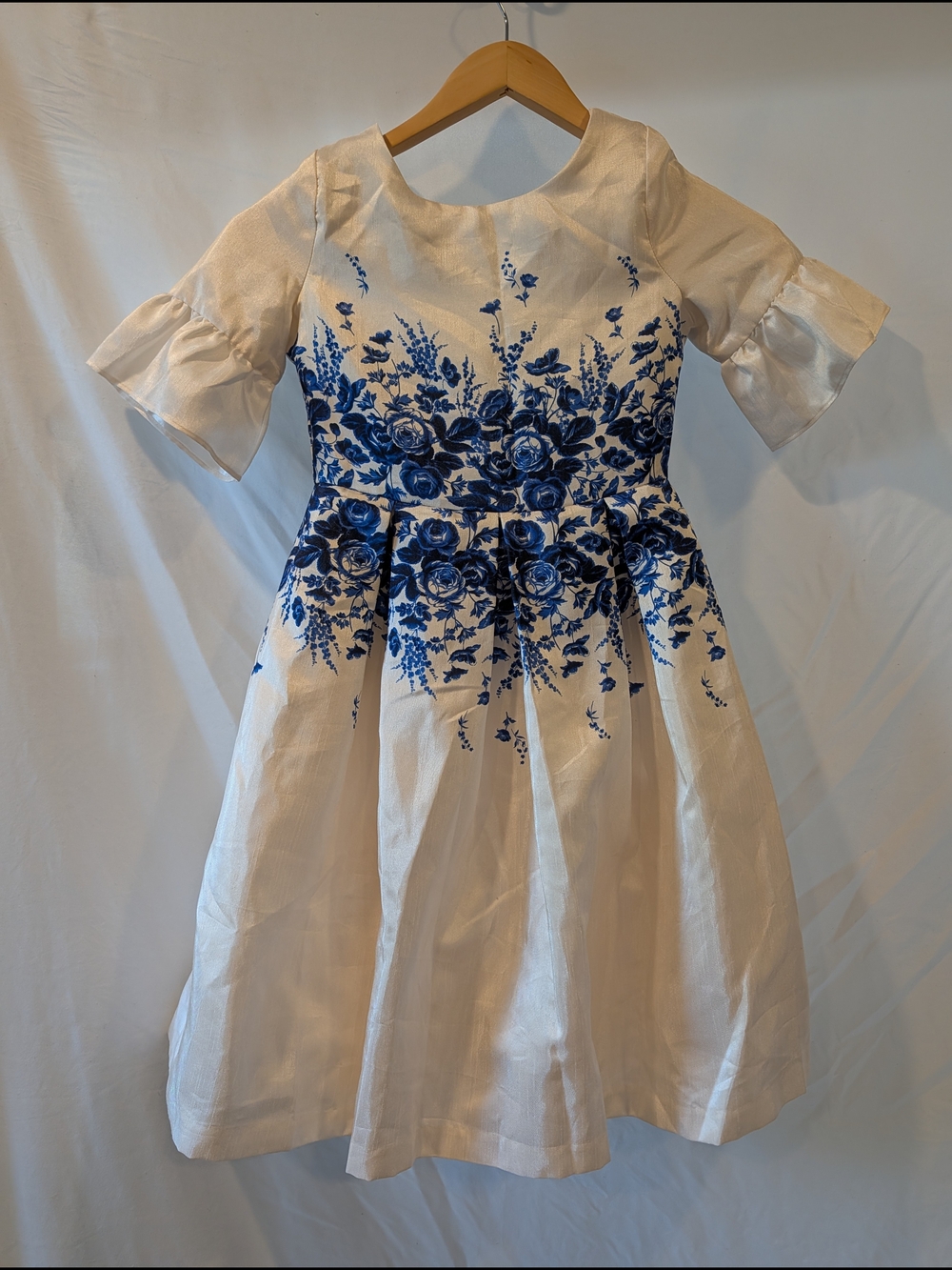 Janie and Jack White Dress with Blue Floral ruffle party formal pictures wedding
